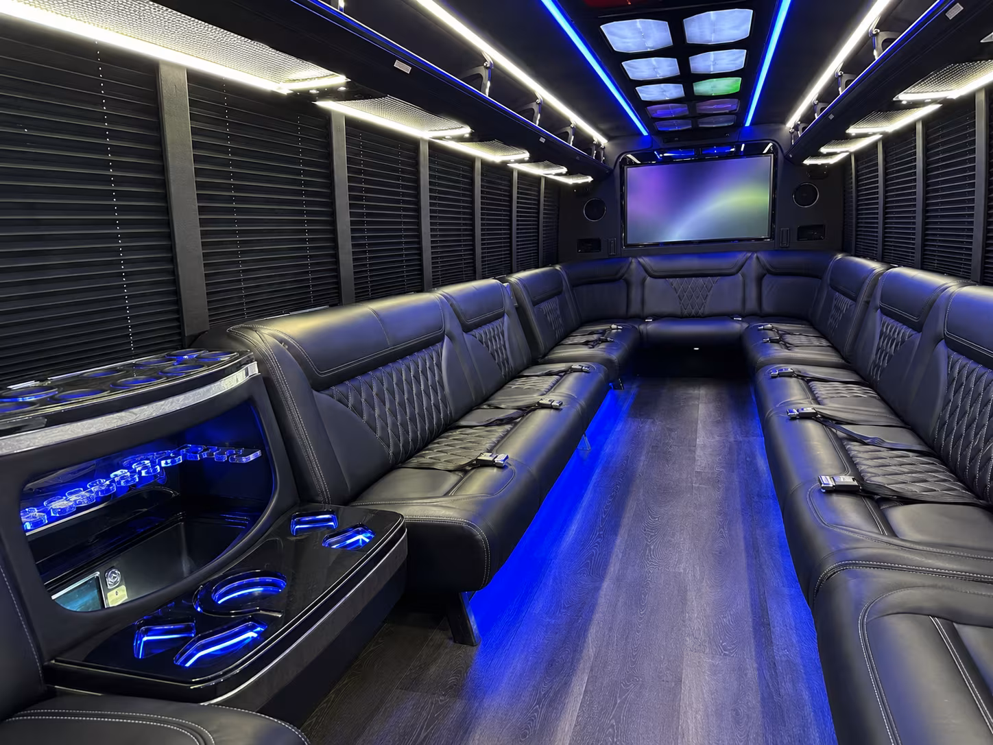 castle rock 20 passenger party bus inside